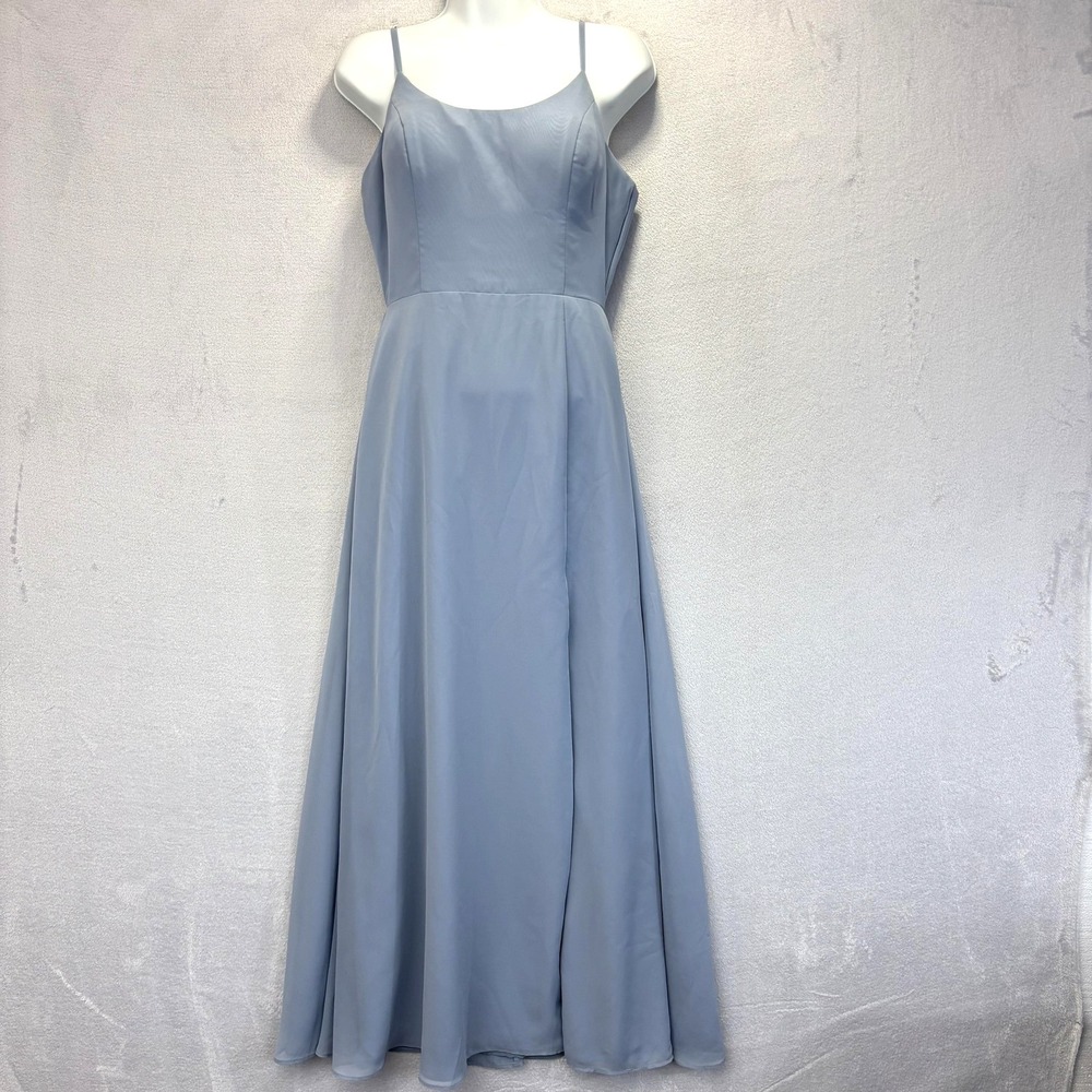 Azazie Dusty Blue A-Line Bridesmaid Dress Womens 10 A10 Classic Long Formal Gown - Picture 2 of 13